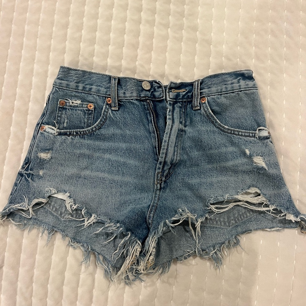 Zara Blue Distressed Jean Shorts